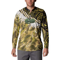 Yellow Traditional Cloak Aotearoa Button Sweatshirt Maori Paua Shell Korowai Pattern LT14 - Polynesian Pride