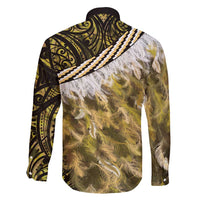 Yellow Traditional Cloak Aotearoa Family Matching Off Shoulder Short Dress and Hawaiian Shirt Maori Paua Shell Korowai Pattern