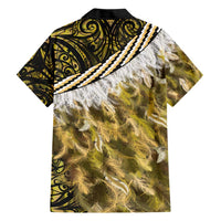 Yellow Traditional Cloak Aotearoa Family Matching Short Sleeve Bodycon Dress and Hawaiian Shirt Maori Paua Shell Korowai Pattern