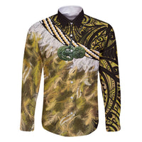 Yellow Traditional Cloak Aotearoa Family Matching Summer Maxi Dress and Hawaiian Shirt Maori Paua Shell Korowai Pattern LT14 Dad's Shirt - Long Sleeve Yellow - Polynesian Pride