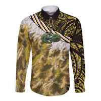 Yellow Traditional Cloak Aotearoa Long Sleeve Button Shirt Maori Paua Shell Korowai Pattern LT14 Unisex Yellow - Polynesian Pride