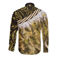 Yellow Traditional Cloak Aotearoa Long Sleeve Button Shirt Maori Paua Shell Korowai Pattern LT14 - Polynesian Pride