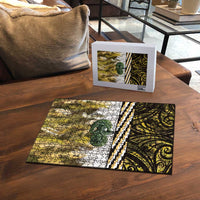 Yellow Traditional Cloak Aotearoa Puzzle Maori Paua Shell Korowai Pattern - Polynesian Pride