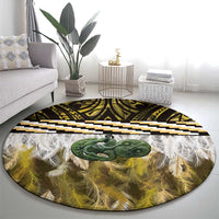 Yellow Traditional Cloak Aotearoa Round Carpet Maori Paua Shell Korowai Pattern