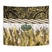 Yellow Traditional Cloak Aotearoa Tapestry Maori Paua Shell Korowai Pattern
