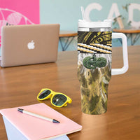 Yellow Traditional Cloak Aotearoa Tumbler With Handle Maori Paua Shell Korowai Pattern LT14 - Polynesian Pride