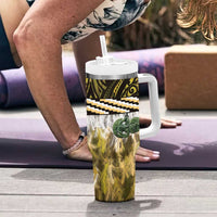 Yellow Traditional Cloak Aotearoa Tumbler With Handle Maori Paua Shell Korowai Pattern LT14 - Polynesian Pride