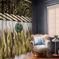 Yellow Traditional Cloak Aotearoa Window Curtain Maori Paua Shell Korowai Pattern LT14 - Polynesian Pride