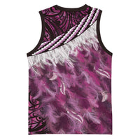 Pink Traditional Cloak Aotearoa Basketball Jersey Maori Paua Shell Korowai Pattern - Polynesian Pride