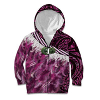 Pink Traditional Cloak Aotearoa Kid Hoodie Maori Paua Shell Korowai Pattern