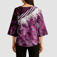 Pink Traditional Cloak Aotearoa Kimono Sleeve Blouse Maori Paua Shell Korowai Pattern - Polynesian Pride