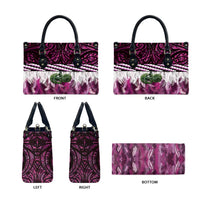 Pink Traditional Cloak Aotearoa Leather Bag Maori Paua Shell Korowai Pattern - Polynesian Pride