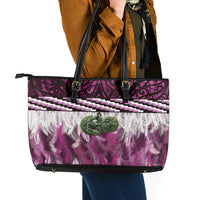 Pink Traditional Cloak Aotearoa Leather Tote Bag Maori Paua Shell Korowai Pattern LT14 - Polynesian Pride