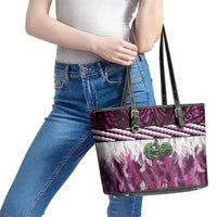 Pink Traditional Cloak Aotearoa Leather Tote Bag Maori Paua Shell Korowai Pattern LT14 - Polynesian Pride