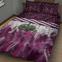 Pink Traditional Cloak Aotearoa Quilt Bed Set Maori Paua Shell Korowai Pattern