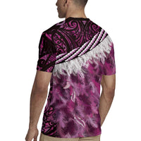 Pink Traditional Cloak Aotearoa Rugby Jersey Maori Paua Shell Korowai Pattern
