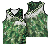 Green Traditional Cloak Aotearoa Basketball Jersey Maori Paua Shell Korowai Pattern - Polynesian Pride