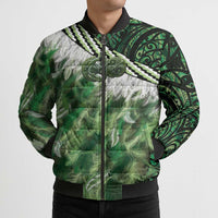Green Traditional Cloak Aotearoa Bomber Puffer Jacket Maori Paua Shell Korowai Pattern - Polynesian Pride