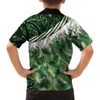 Green Traditional Cloak Aotearoa Family Matching Off The Shoulder Long Sleeve Dress and Hawaiian Shirt Maori Paua Shell Korowai Pattern