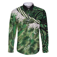 Green Traditional Cloak Aotearoa Family Matching Puletasi and Hawaiian Shirt Maori Paua Shell Korowai Pattern LT14 Dad's Shirt - Long Sleeve Green - Polynesian Pride