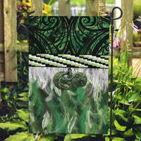 Green Traditional Cloak Aotearoa Garden Flag Maori Paua Shell Korowai Pattern LT14 Garden Flag Green - Polynesian Pride