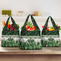Green Traditional Cloak Aotearoa Grocery Bag Maori Paua Shell Korowai Pattern LT14 3-pack One Size Green - Polynesian Pride
