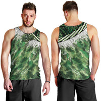 Green Traditional Cloak Aotearoa Men Tank Top Maori Paua Shell Korowai Pattern
