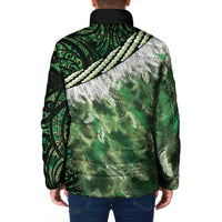 Green Traditional Cloak Aotearoa Padded Jacket Maori Paua Shell Korowai Pattern - Polynesian Pride