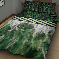 Green Traditional Cloak Aotearoa Quilt Bed Set Maori Paua Shell Korowai Pattern