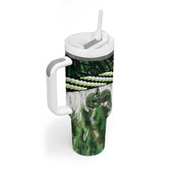 Green Traditional Cloak Aotearoa Tumbler With Handle Maori Paua Shell Korowai Pattern LT14 - Polynesian Pride