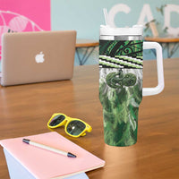 Green Traditional Cloak Aotearoa Tumbler With Handle Maori Paua Shell Korowai Pattern LT14 - Polynesian Pride