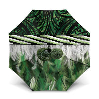 Green Traditional Cloak Aotearoa Umbrella Maori Paua Shell Korowai Pattern - Polynesian Pride