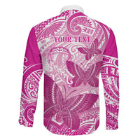Personalised Polynesia Breast Cancer Awareness Family Matching Long Sleeve Bodycon Dress and Hawaiian Shirt Think Pink Ribbon Polynesian Butterflies LT14 - Polynesian Pride