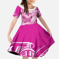 Personalised Polynesia Breast Cancer Awareness Family Matching Off The Shoulder Long Sleeve Dress and Hawaiian Shirt Think Pink Ribbon Polynesian Butterflies LT14 Daughter's Dress Pink - Polynesian Pride