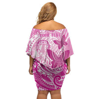 Personalised Polynesia Breast Cancer Awareness Off Shoulder Short Dress Think Pink Ribbon Polynesian Butterflies LT14 - Polynesian Pride