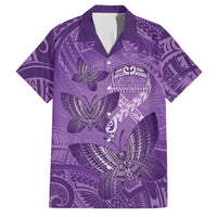 Personalised Polynesia Lupus Awareness Month Family Matching Summer Maxi Dress and Hawaiian Shirt Warrior Purple Ribbon Polynesian Butterflies LT14 Dad's Shirt - Short Sleeve Purple - Polynesian Pride