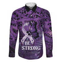 Lupus Awareness Month New Zealand Family Matching Off Shoulder Short Dress and Hawaiian Shirt Be Strong Warrior Maori Silver Fern LT14 Dad's Shirt - Long Sleeve Purple - Polynesian Pride
