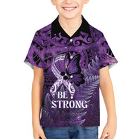 Lupus Awareness Month New Zealand Family Matching Summer Maxi Dress and Hawaiian Shirt Be Strong Warrior Maori Silver Fern LT14 Son's Shirt Purple - Polynesian Pride