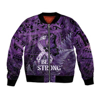 Lupus Awareness Month New Zealand Sleeve Zip Bomber Jacket Be Strong Warrior Maori Silver Fern LT14 Unisex Purple - Polynesian Pride