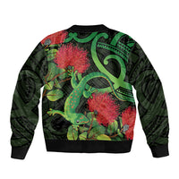 New Zealand Gecko Bomber Jacket Aotearoa Maori With Pohutukawa Flowers