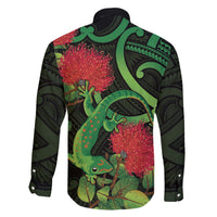 New Zealand Gecko Family Matching Short Sleeve Bodycon Dress and Hawaiian Shirt Aotearoa Maori With Pohutukawa Flowers LT14 - Polynesian Pride