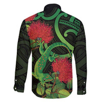 New Zealand Gecko Family Matching Tank Maxi Dress and Hawaiian Shirt Aotearoa Maori With Pohutukawa Flowers LT14 - Polynesian Pride