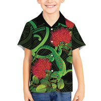 New Zealand Gecko Hawaiian Shirt Aotearoa Maori With Pohutukawa Flowers LT14 - Polynesian Pride