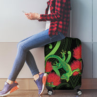New Zealand Gecko Luggage Cover Aotearoa Maori With Pohutukawa Flowers