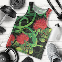 New Zealand Gecko Men Tank Top Aotearoa Maori With Pohutukawa Flowers LT14 - Polynesian Pride