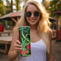 New Zealand Gecko Skinny Tumbler Aotearoa Maori With Pohutukawa Flowers LT14 - Polynesian Pride