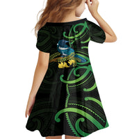 New Zealand Tui Bird Family Matching Off Shoulder Short Dress and Hawaiian Shirt Aotearoa Maori With Kowhai Flowers LT14 - Polynesian Pride