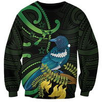 New Zealand Tui Bird Sweatshirt Aotearoa Maori With Kowhai Flowers LT14 Unisex Black - Polynesian Pride