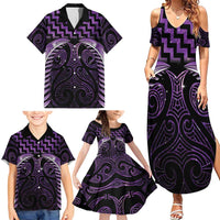 Purple Matariki New Zealand Family Matching Summer Maxi Dress and Hawaiian Shirt Maori Poutama Galaxy Vibes