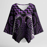 Purple Matariki New Zealand Kimono Sleeve Blouse Maori Poutama Galaxy Vibes - Polynesian Pride